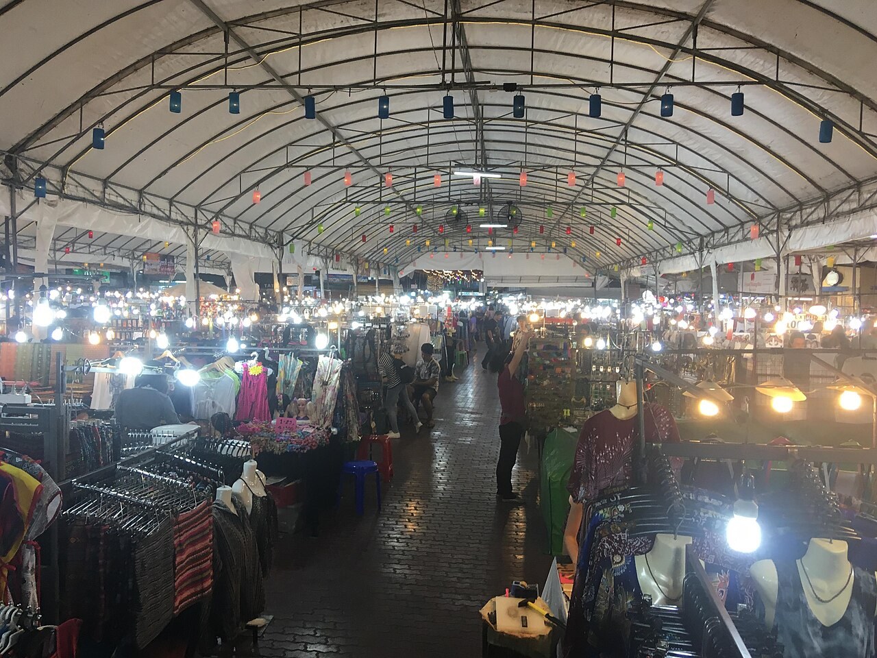 Shops under canopies at Chiang Mai Night Bazaar