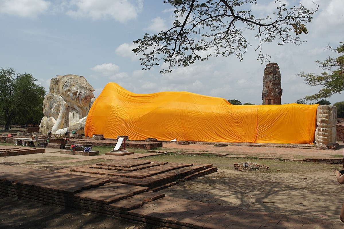 The outdoor reclining Buddha at Wat Lokayasutharam in Ayutthaya