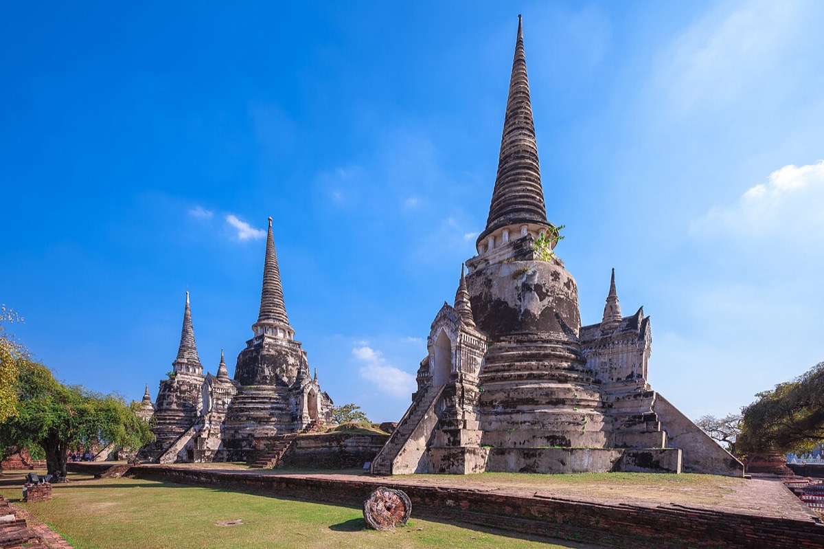 Three chedis standing side by side at Wat Phra Si Sanphet