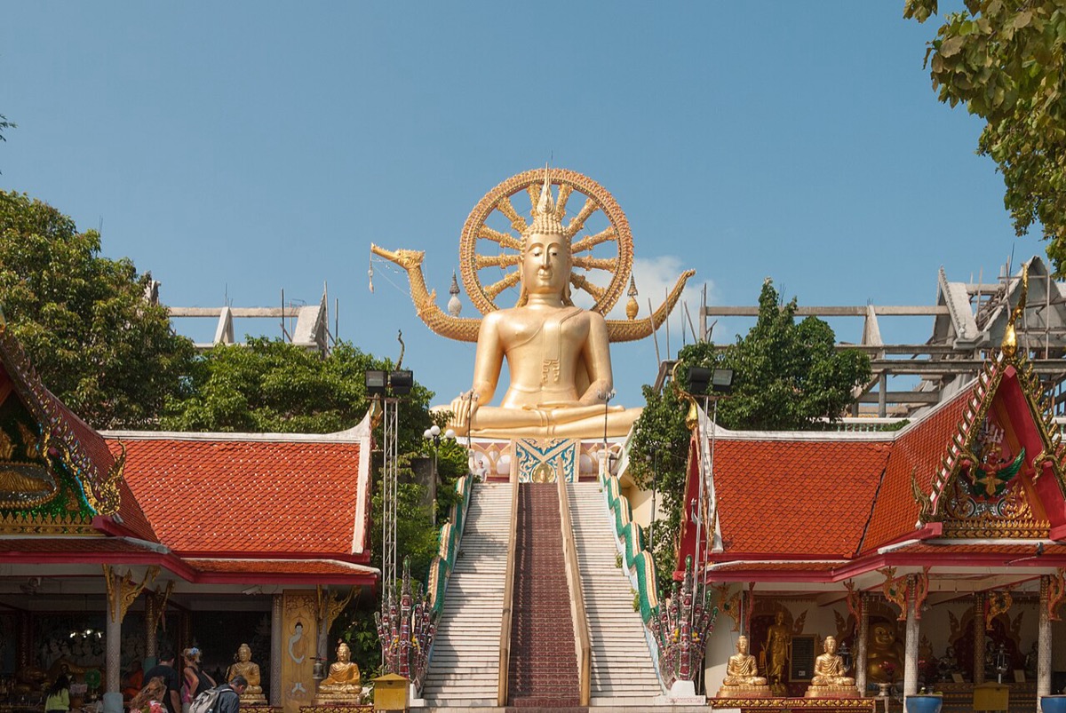 The golden Buddha and steps at Koh Samui’s Big Buddha temple