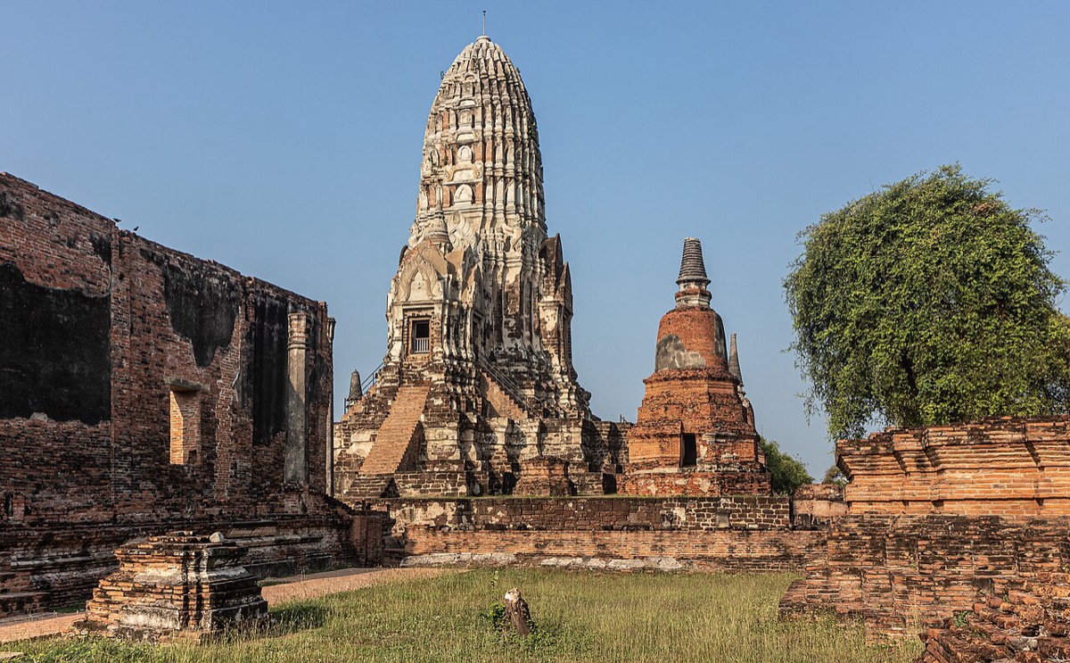 The prang and brick remains at Wat Ratchaburana in Ayutthaya