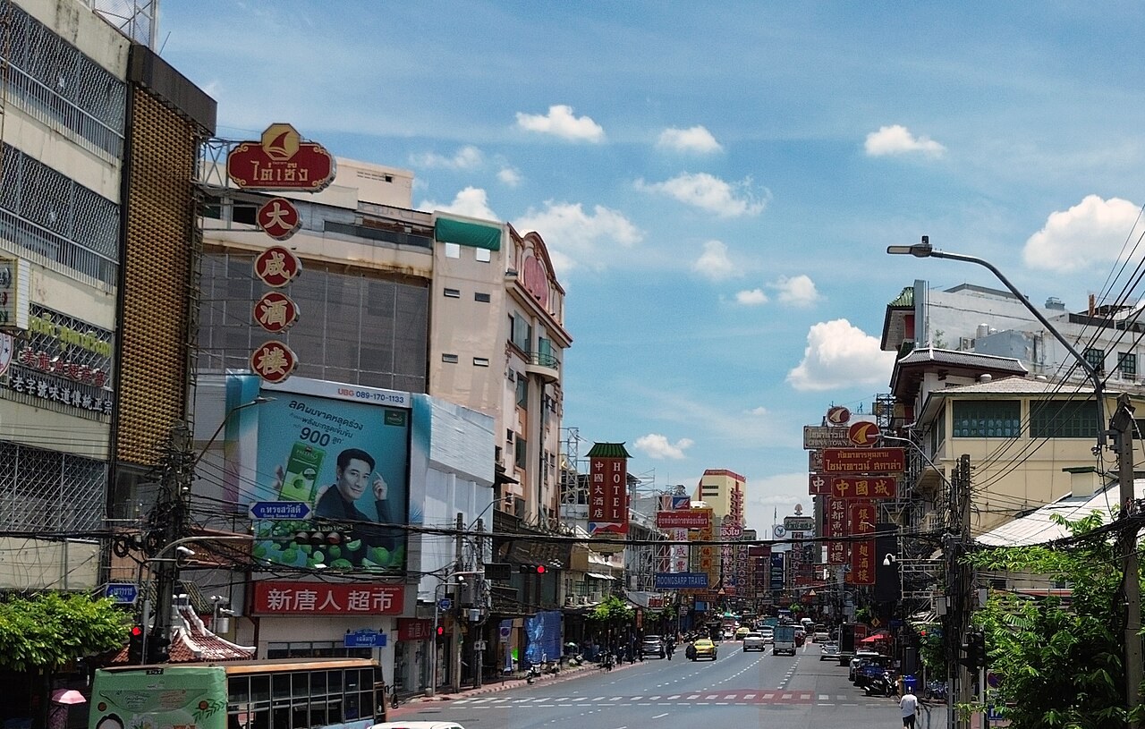 Bangkok’s Yaowarat street lined with Chinese-language signs and shops